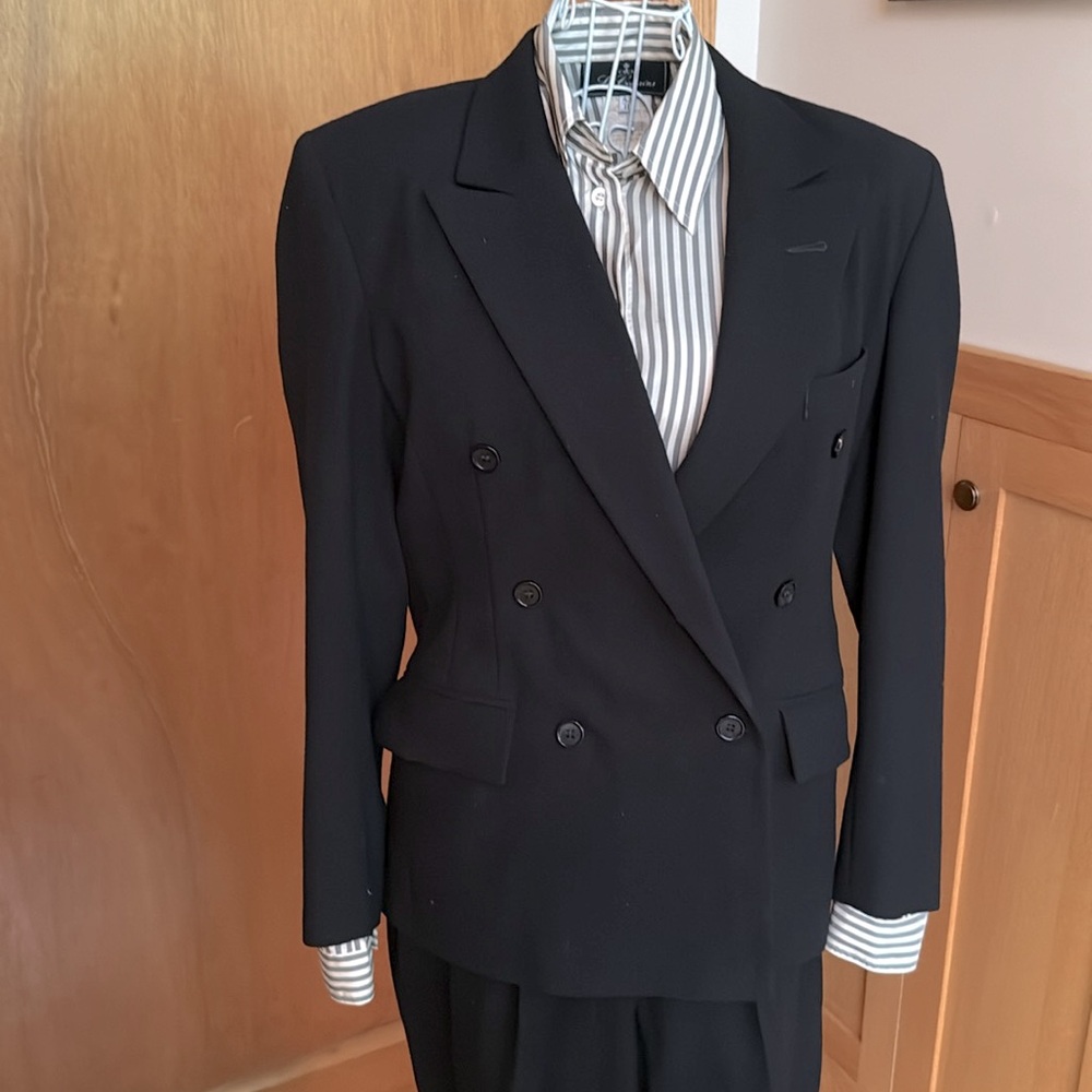 Vintage Black Crepe Wool Pantsuit by Stephanie Anaig